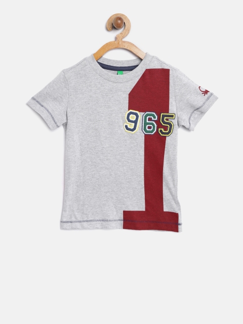 

United Colors of Benetton Boys Grey Melange Solid Round Neck T-shirt