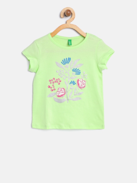 

United Colors of Benetton Girls Green Solid Round Neck Pure Cotton T-shirt