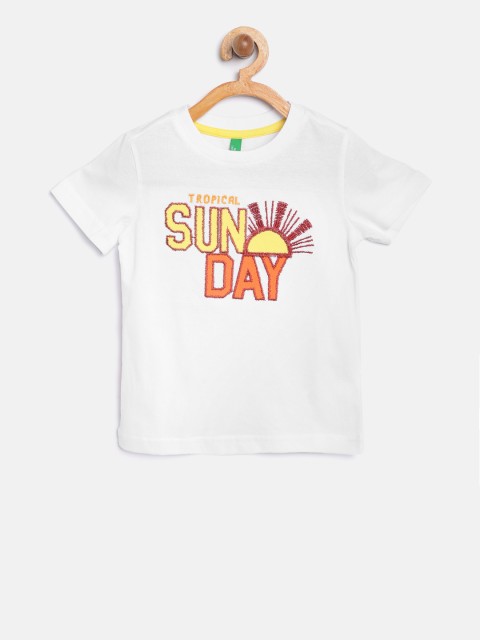 

United Colors of Benetton Boys White Solid Round Neck T-shirt