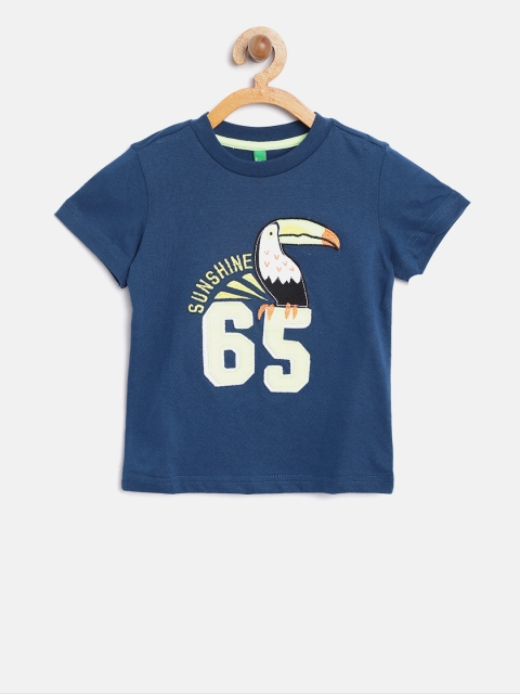 

United Colors of Benetton Boys Blue Solid Round Neck T-shirt