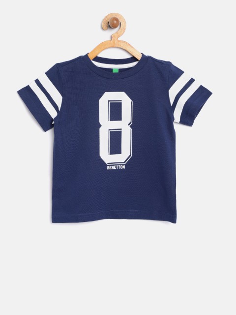 

United Colors of Benetton Boys Blue & White Printed Round Neck T-shirt