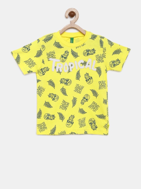 

United Colors of Benetton Boys Yellow Printed Round Neck T-shirt
