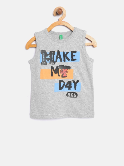 

United Colors of Benetton Boys Grey Melange Printed Round Neck T-shirt