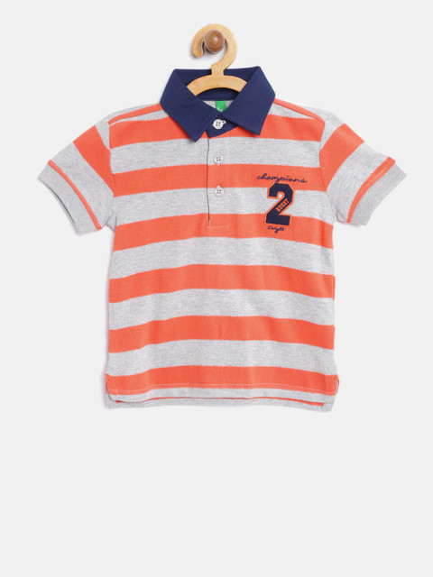 

United Colors of Benetton Boys Grey & Orange Striped Polo Collar T-shirt