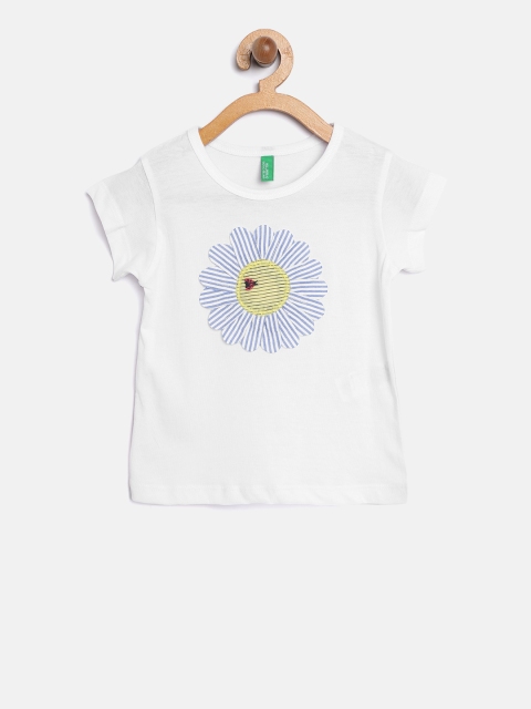 

United Colors of Benetton Girls White Solid Round Neck T-shirt