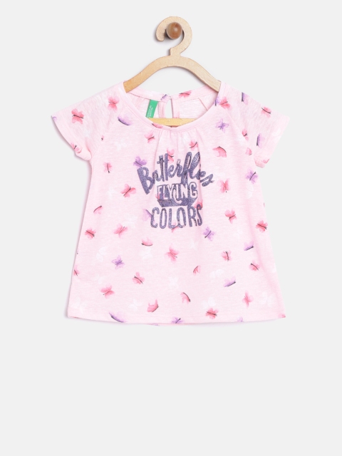 

United Colors of Benetton Girls Pink Printed Round Neck T-shirt