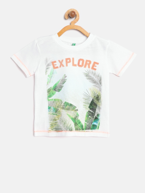 

United Colors of Benetton Boys White Tropical Printed Round Neck T-shirt