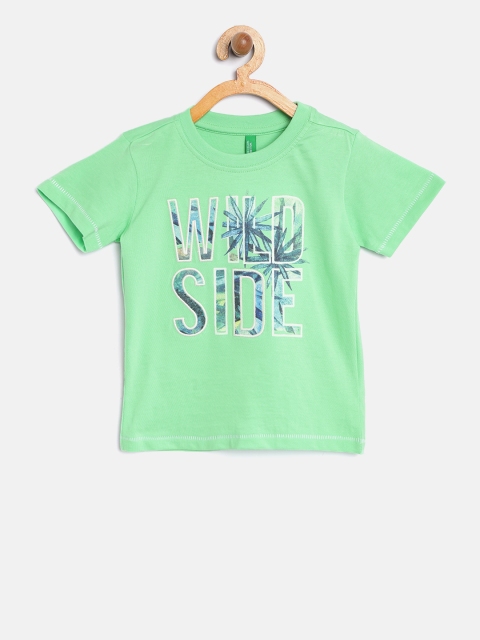 

United Colors of Benetton Boys Green Printed Round Neck Pure Cotton T-shirt