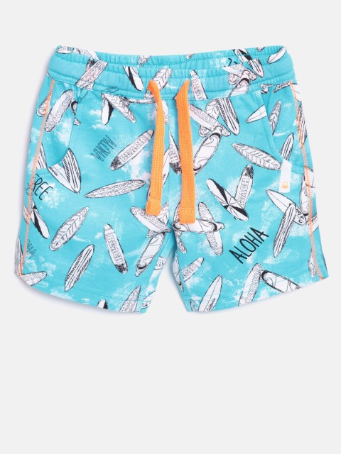 

United Colors of Benetton Boys Turquoise Blue Printed Regular Shorts