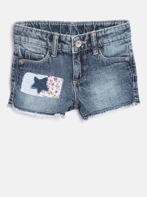 

United Colors of Benetton Girls Blue Washed Regular Fit Denim Shorts