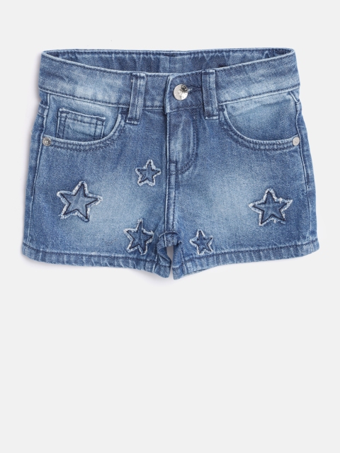 

United Colors of Benetton Girls Blue Washed Regular Fit Denim Shorts