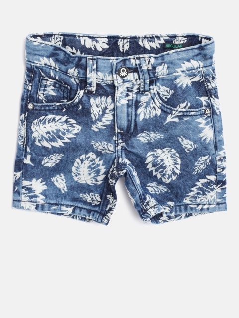 

United Colors of Benetton Boys Blue Printed Regular Fit Denim Shorts