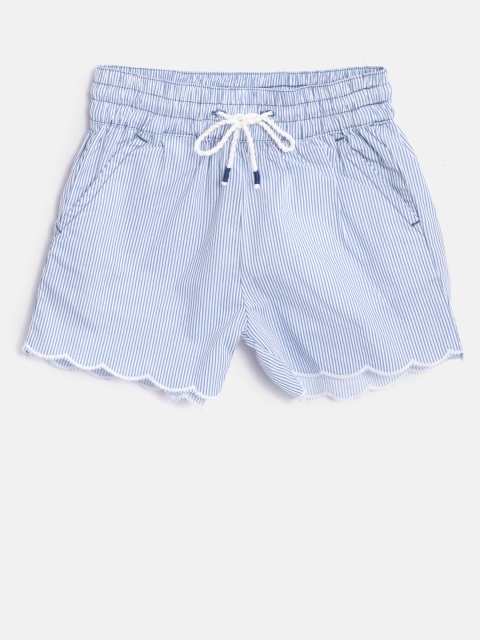 

United Colors of Benetton Girls Blue & White Striped Regular Fit Regular Shorts