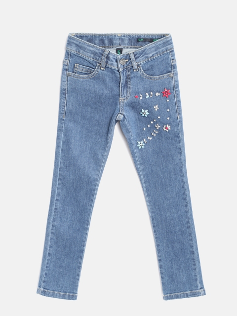 

United Colors of Benetton Girls Blue Slim Fit Mid-Rise Clean Look Jeans