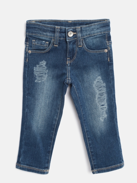 

United Colors of Benetton Boys Blue Slim Fit Mid-Rise Mildly Distressed Jeans