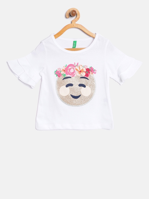 

United Colors of Benetton Girls White Printed Top