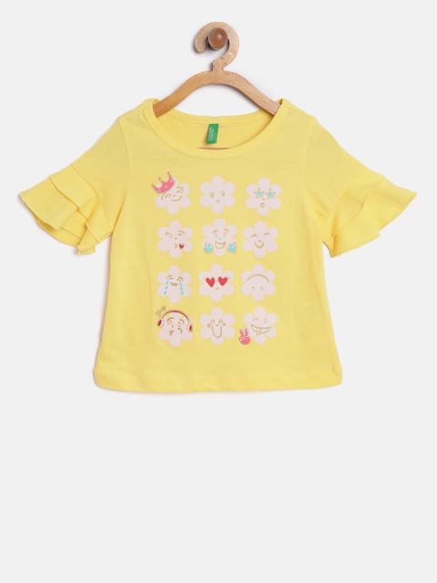 

United Colors of Benetton Girls Yellow Printed Top