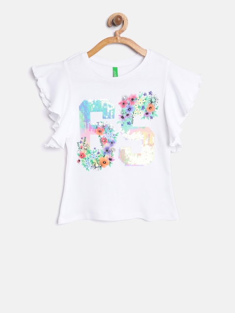 

United Colors of Benetton Girls White Printed Top