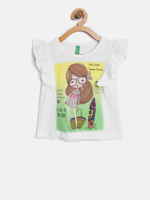 

United Colors of Benetton Girls White Printed Top