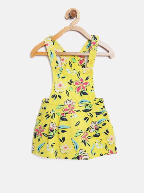 

United Colors of Benetton Girls Yellow & Pink Printed Pinafore Dress