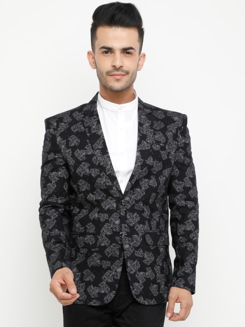 

SHOWOFF Men Black & Grey Printed Slim Fit Casual Blazer