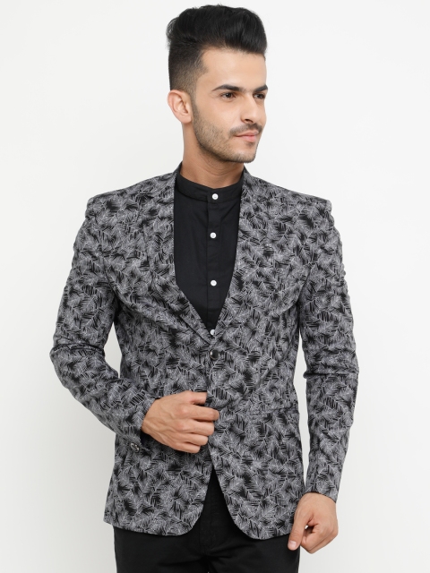 

SHOWOFF Men Black & Grey Printed Slim Fit Casual Blazer