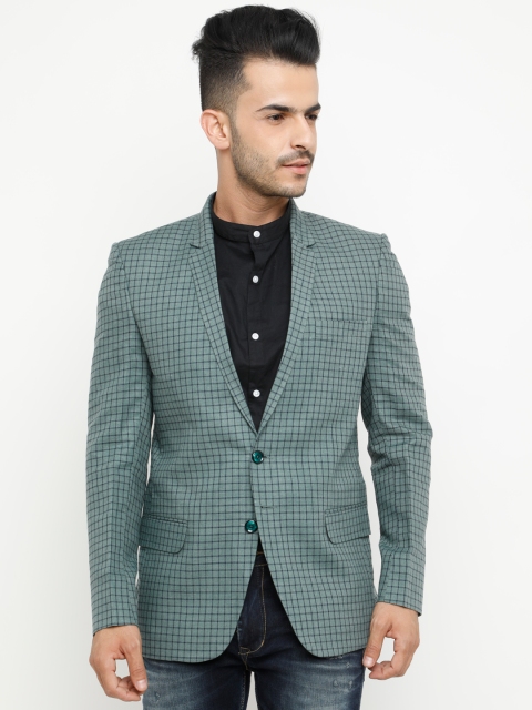 

SHOWOFF Men Green Checked Slim Fit Casual Blazer