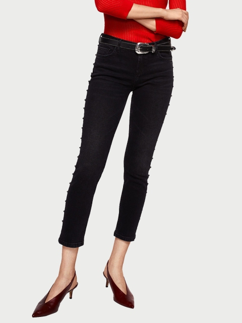 

MANGO Women Black Slim Fit Mid-Rise Clean Look Stretchable Jeans