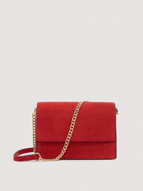 

MANGO Red Solid Leather Sling Bag