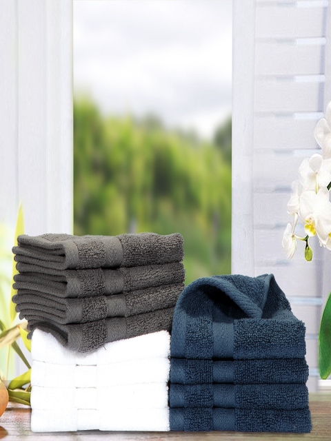 

BIANCA Navy Blue, Grey & White Solid Set Of 12 Towels