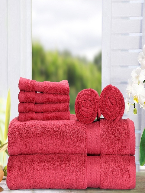

BIANCA Maroon Solid Set Of 8 500 GSM Cotton Towels