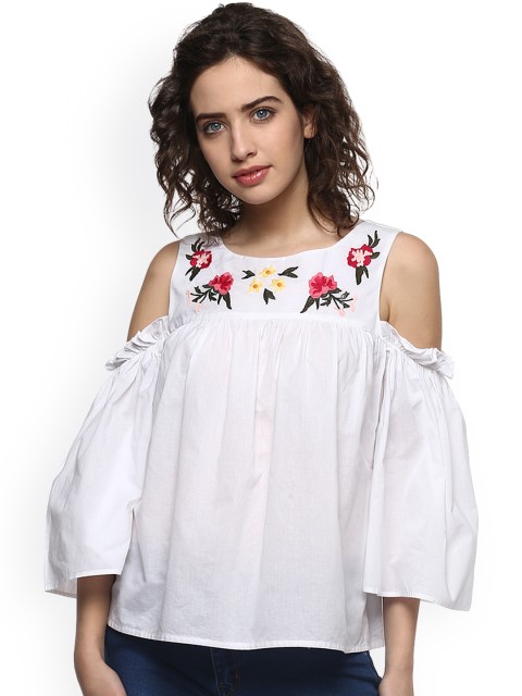 

QUIERO Women White Printed A-Line Top