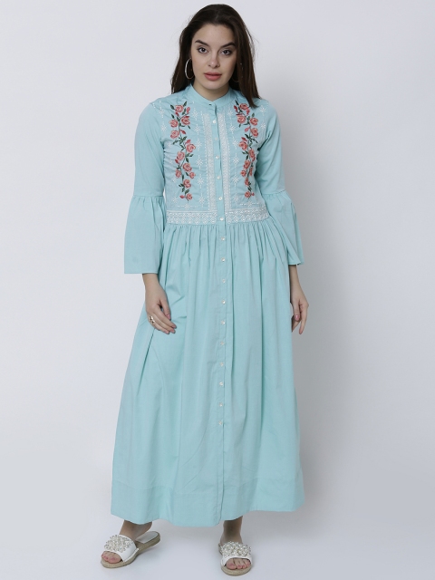 

Vishudh Women Blue Woven Design A-Line Kurta
