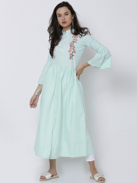 

Vishudh Women Sea Green Woven Design A-Line Kurta