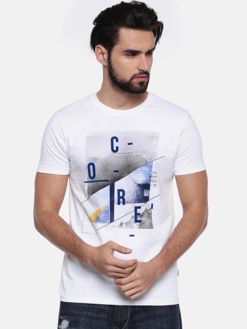 

Jack & Jones Men White Printed Slim Fit Round Neck T-shirt