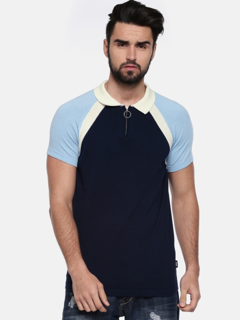 

Jack & Jones Men Navy Solid Slim Fit Polo Collar T-shirt, Navy blue