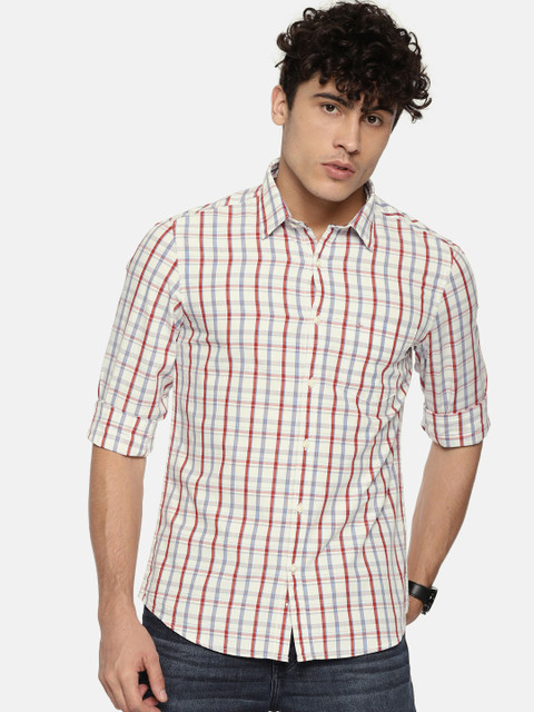 

Lee Cooper Men White & Red Regular Fit Checked Casual Shirt