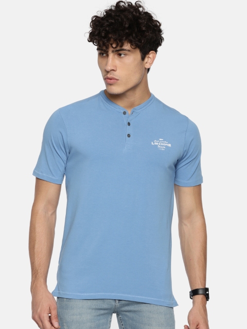 

Lee Cooper Men Blue Solid Henley Neck Pure Cotton T-shirt