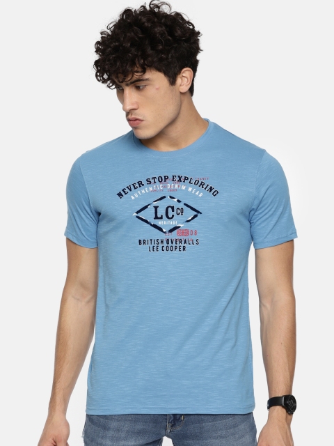 

Lee Cooper Men Blue Printed Round Neck Pure Cotton T-shirt