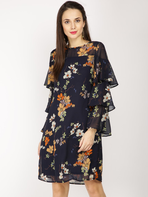 

RARE Women Navy Blue Printed A-Line Dress