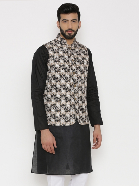 

Wintage Men Off-White, Grey & Black Printed Nehru Jacket