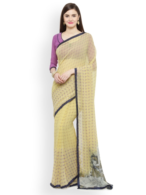 

Shaily Yellow Printed Pure Georgette Saree