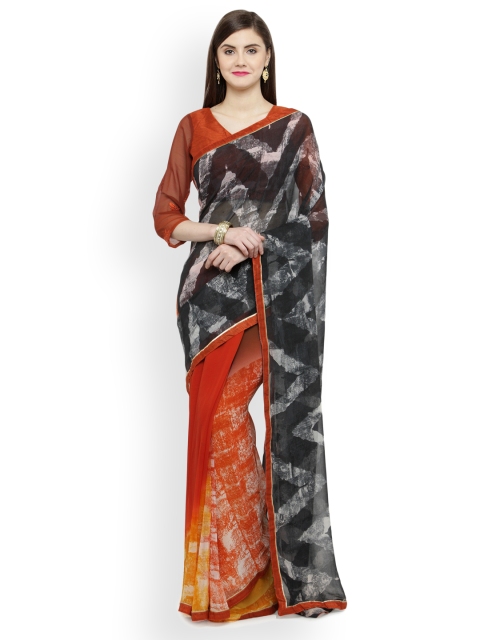 

Shaily Black & Orange Pure Georgette Embellished Saree