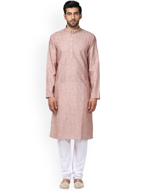 

ethnix by Raymond Men Orange & Blue Striped Kurta with Pyjamas