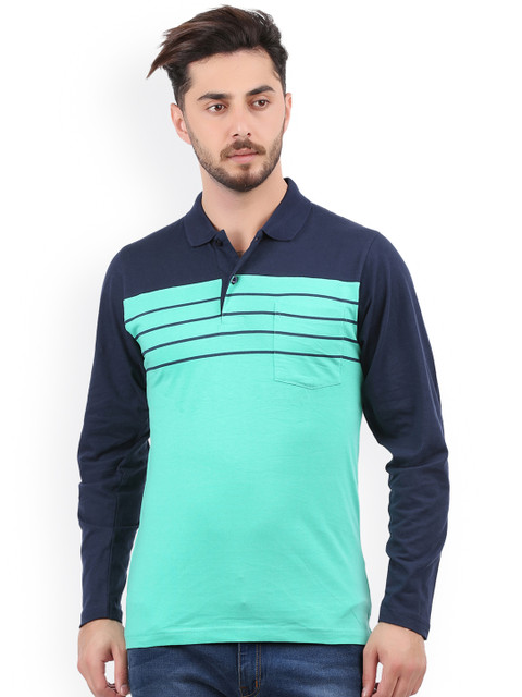

WEXFORD Men Sea Green Colourblocked Polo Collar T-shirt