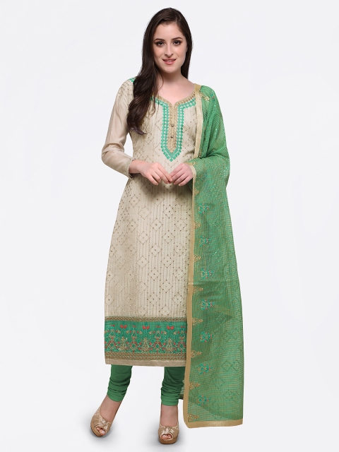 

Rajnandini Beige & Green Cotton Blend Unstitched Dress Material