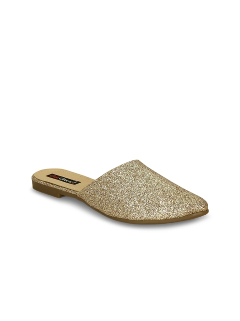 

Get Glamr Women Gold-Toned Solid Synthetic Mules