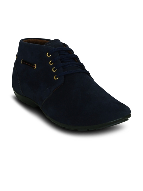 

Get Glamr Men Blue Solid Synthetic Suede Mid-Top Flat Boots