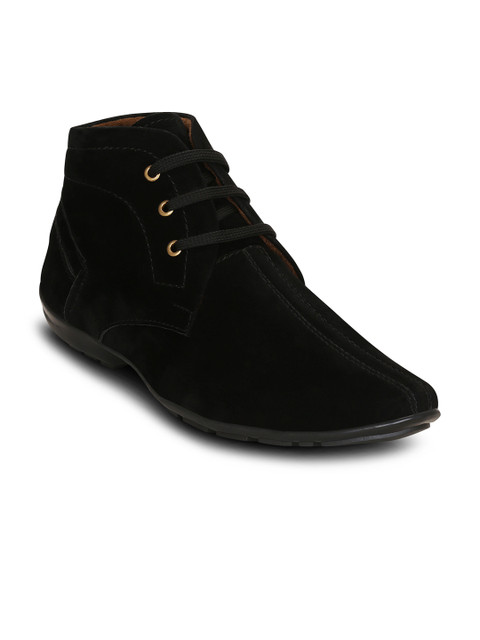 

Get Glamr Men Black Solid Synthetic Suede Mid-Top Flat Boots