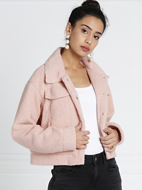 

all about you Pink Solid Teddy Jacket